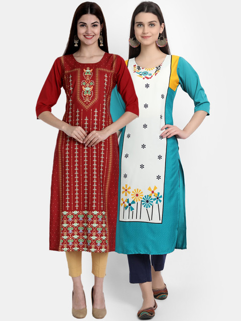

Ethnic basket Women Pack Of 2 Straight Kurtas, Blue