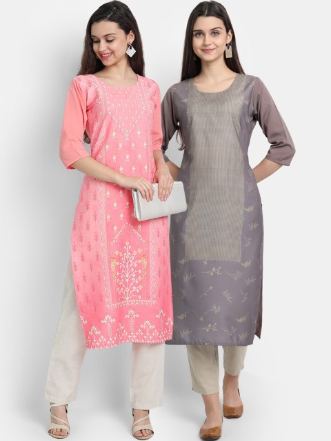

Ethnic basket Women Pack Of 2 Multicoloured Ethnic Motifs Printed Crepe Kurta, Multi