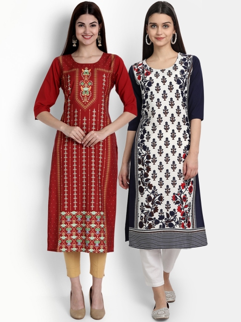 

Ethnic basket Women Pack Of 2 Multicoloured Ethnic Motifs Printed Crepe Kurta, Multi