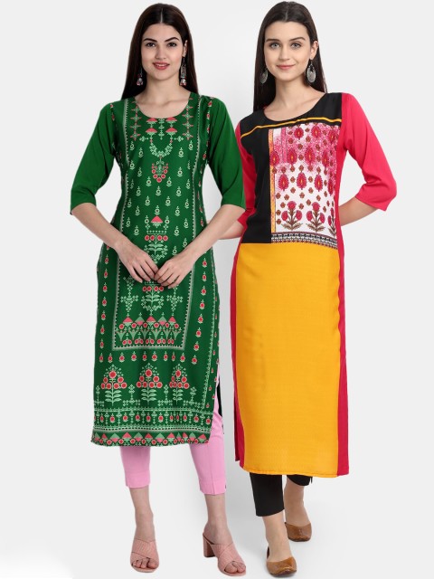 

Ethnic basket Women Pack Of 2 Straight Kurtas, Green