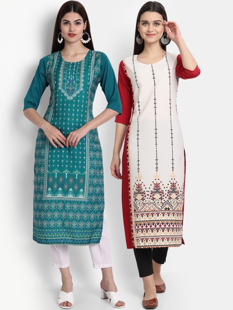 

Ethnic basket Women Pack Of 2 Straight Kurtas, Teal