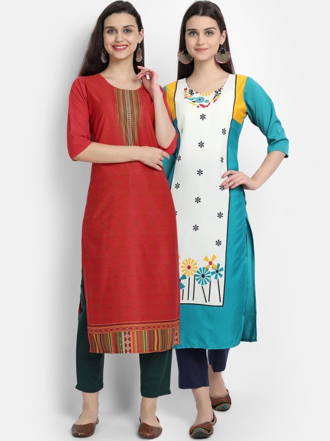 

Ethnic basket Women Pack Of 2 Straight Kurtas, Red