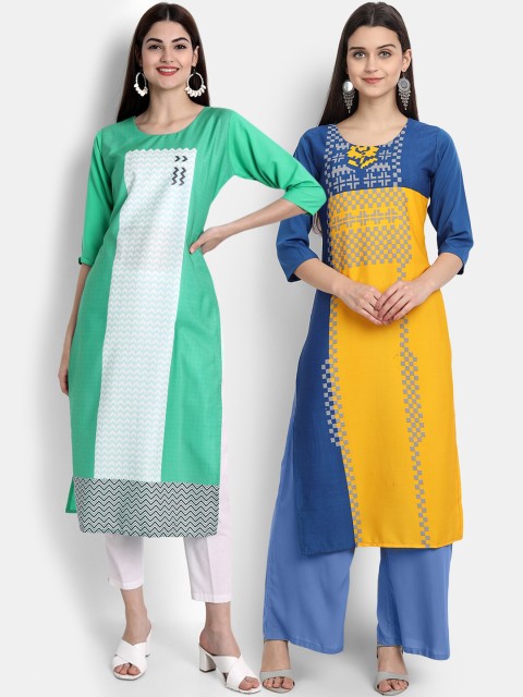 

Ethnic basket Women Pack Of 2 Digital Printed Crepe Kurta, Green