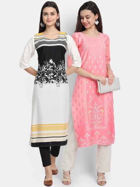 

Ethnic basket Women Pack of 2 Multicoloured Floral Printed Crepe Kurta, Multi