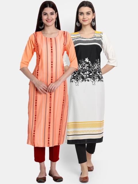 

Ethnic basket Women Pack of 2 Multicoloured Floral Printed Crepe Kurta, Multi