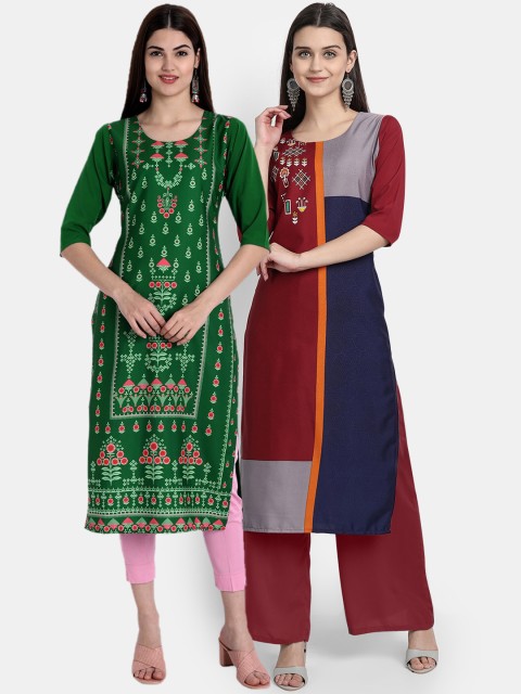 

Ethnic basket Women Multicoloured Set of 2 Ethnic Motifs Printed Crepe Kurta, Multi
