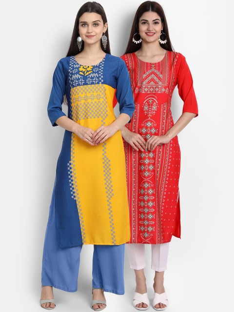 

Ethnic basket Women Pack Of 2 Straight Kurtas, Red
