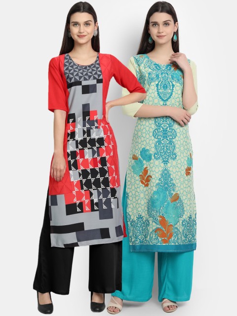 

Ethnic basket Women Pack Of 2 Straight Kurtas, Red