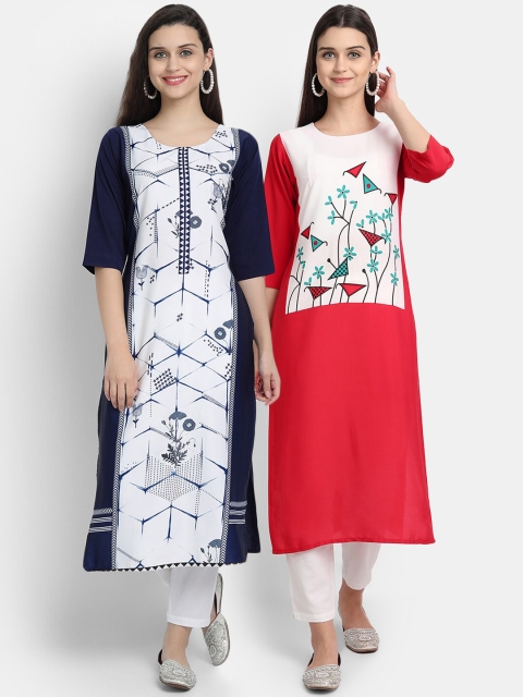 

Ethnic basket Women Pack Of 2 Straight Kurtas, Red