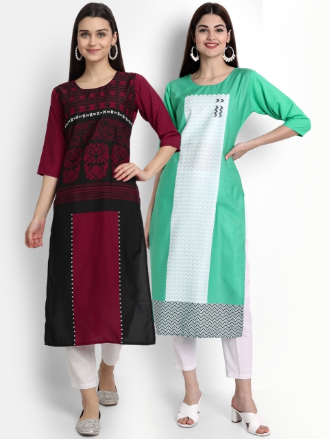 

Ethnic basket Women Pack of 2 Multicoloured Ethnic Motifs Printed Crepe Kurta, Multi