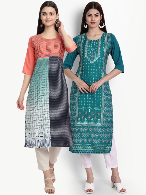 

Ethnic basket Women Pack of 2 Multicoloured Geometric Printed Crepe Kurta, Multi