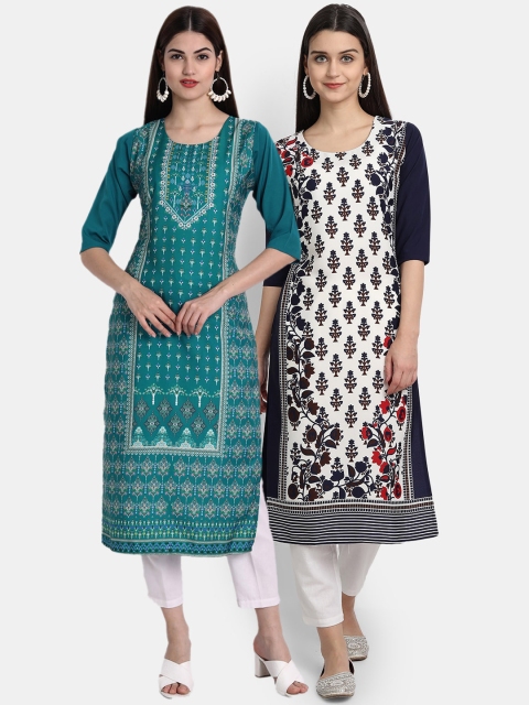 

Ethnic basket Women Pack of 2 Multicoloured Ethnic Motifs Printed Crepe Kurta, Multi