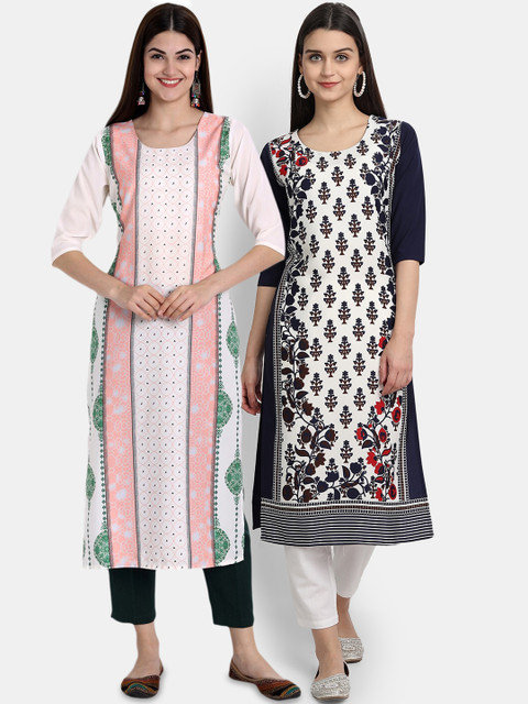 

Ethnic basket Women Black & White Ethnic Motifs Printed Crepe Kurta Pack Of 2