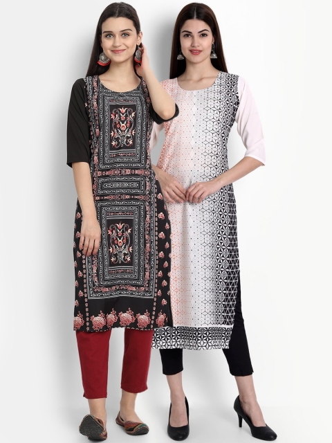 

Ethnic basket Women Pack Of 2 Digital Printed Crepe Kurta, Black