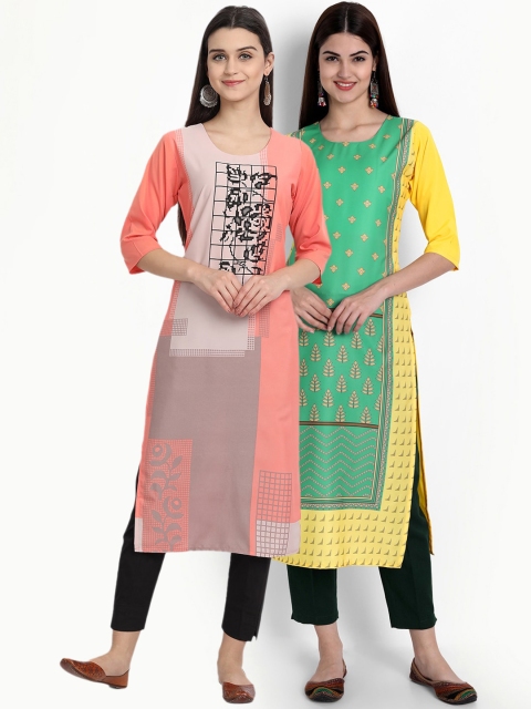 

Ethnic basket Women Pack Of 2 Straight Kurtas, Pink