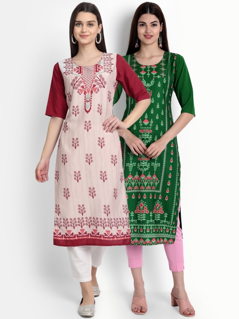 

Ethnic basket Women Pack of 2 Multicoloured Ethnic Motifs Printed Crepe Kurta, Multi