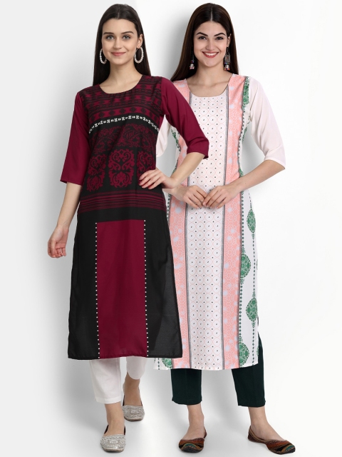 

Ethnic basket Women Pack Of 2 Straight Kurtas, Maroon