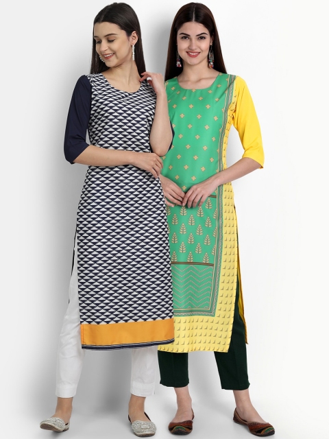 

Ethnic basket Women Pack of 2 Multicoloured Geometric Printed Crepe Kurtas, Multi