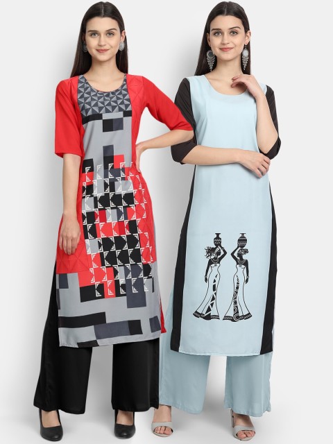 

Ethnic basket Women Pack Of 2 Multicoloured Floral Printed Crepe Kurta, Multi