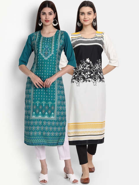 

Ethnic basket Women Pack of 2 Multicoloured Floral Printed Crepe Kurta, Multi