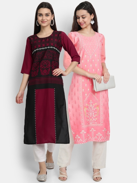 

Ethnic basket Women Pack Of 2 Straight Kurtas, Pink