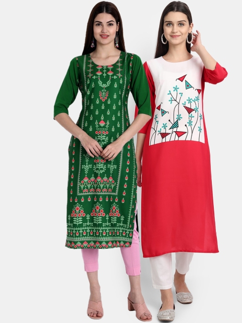 

Ethnic basket Women Pack of 2 Multicoloured Floral Printed Crepe Kurta, Multi