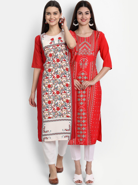 

Ethnic basket Women Pack Of 2 Straight Kurtas, Red