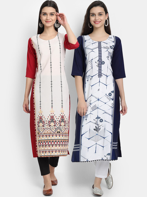 

Ethnic basket Women Pack of 2 Multicoloured Floral Printed Crepe Kurta, Multi