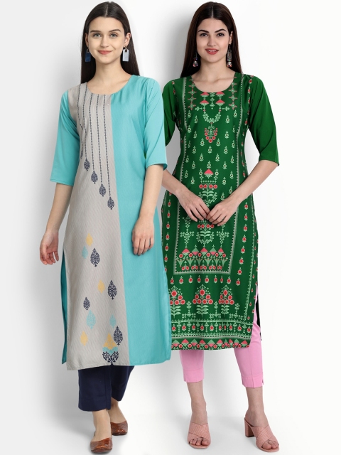 

Ethnic basket Women Multicoloured Embroidered Thread Work Crepe Kurta, Blue