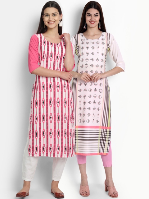 

Ethnic basket Women Pink & White Pack Of 2 Ethnic Motifs Printed Kurta