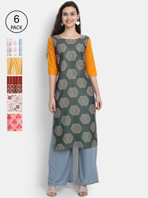 

Ethnic basket Women Multicoloured Floral Printed Thread Work Crepe Kurta, Multi