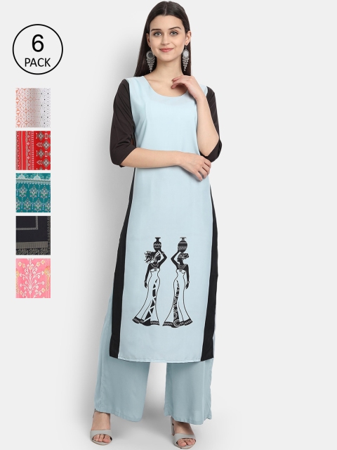 

Ethnic basket Women Multicoloured Printed Thread Work Crepe Kurta, Multi