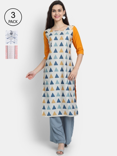 

Ethnic basket Women Multicoloured Set of 3 Ethnic Motifs Printed Crepe Kurta, Multi