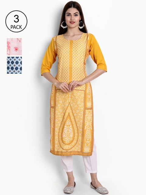 

Ethnic basket Women Pack of 3 Multicoloured Geometric Printed Crepe Kurta, Multi