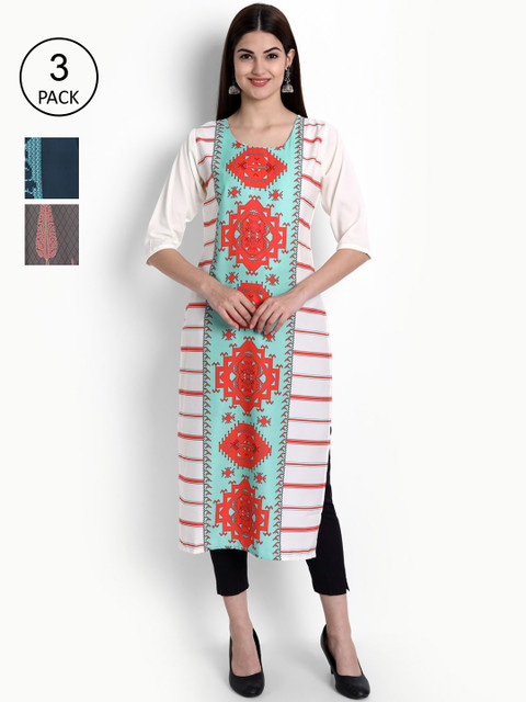 

Ethnic basket Women Pack Of 3 Digital Printed Crepe Kurta, Grey