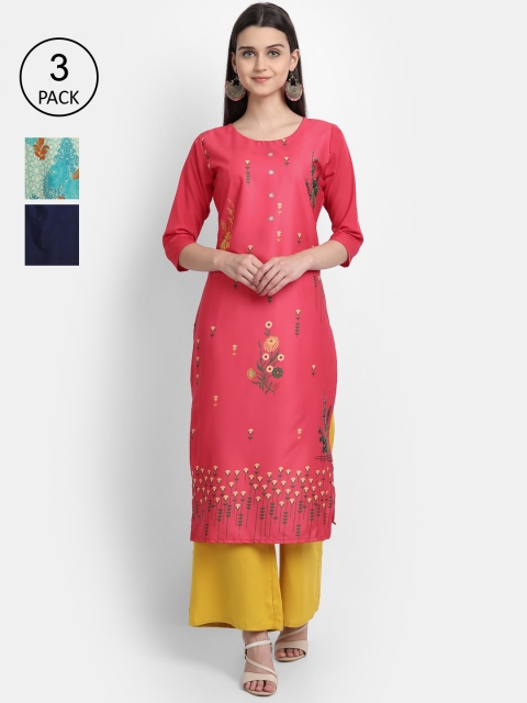 

Ethnic basket Women Pack of 3 Digital Printed Crepe Kurta, Pink