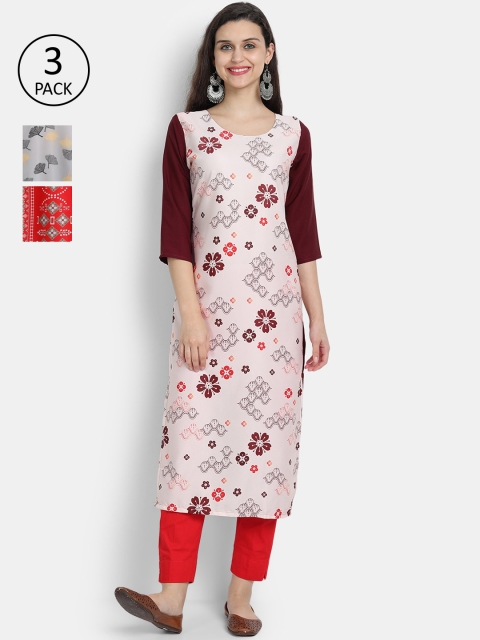 

Ethnic basket Women Multicoloured Set of 3 Ethnic Motifs Printed Crepe Kurta, Multi