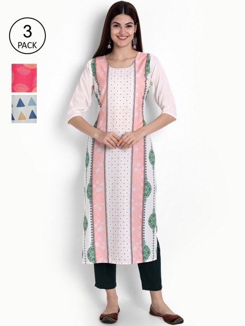 

Ethnic basket Women Pack Of 3 Digital Printed Crepe Kurta, Pink
