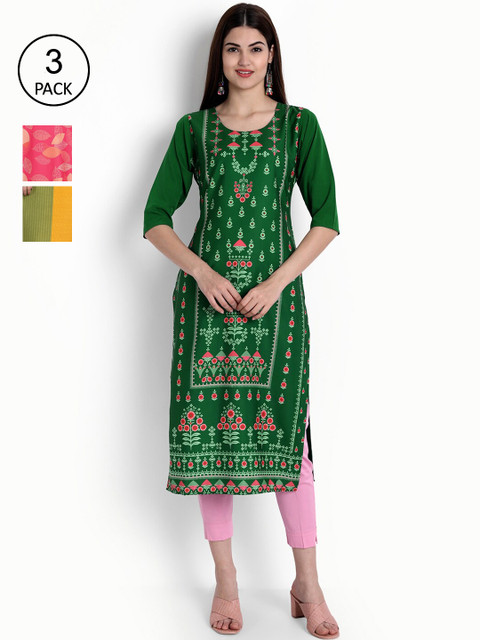 

Ethnic basket Women Multicoloured Ethnic Motifs Printed Thread Work Crepe Kurta, Multi