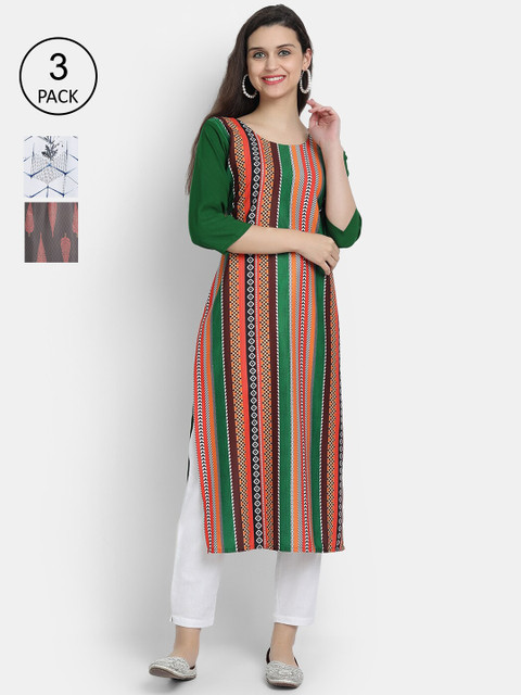 

Ethnic basket Women Pack Of 3 Digital Printed Crepe Kurta, Grey