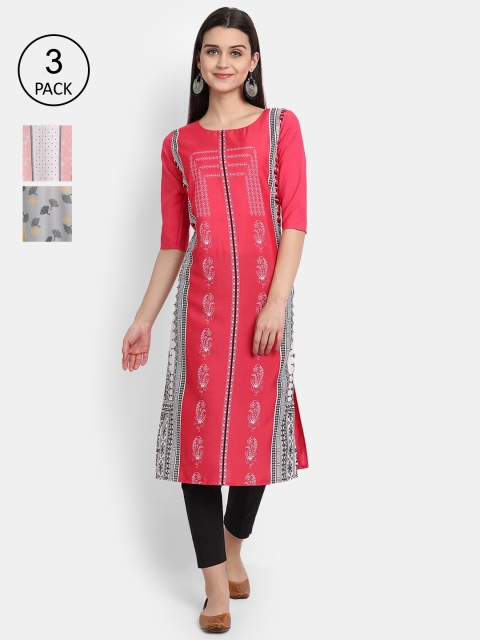 

Ethnic basket Women Pack Of 3 Digital Printed Crepe Kurta, Pink