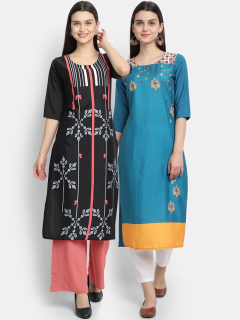 

Ethnic basket Women Multicoloured Ethnic Motifs Printed Thread Work Crepe Kurta, Multi