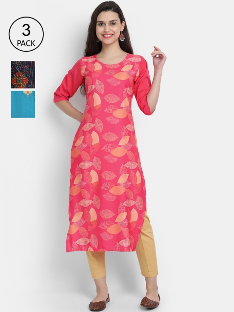 

Ethnic basket Women Pack Of 3 Digital Printed Crepe Kurta, Pink
