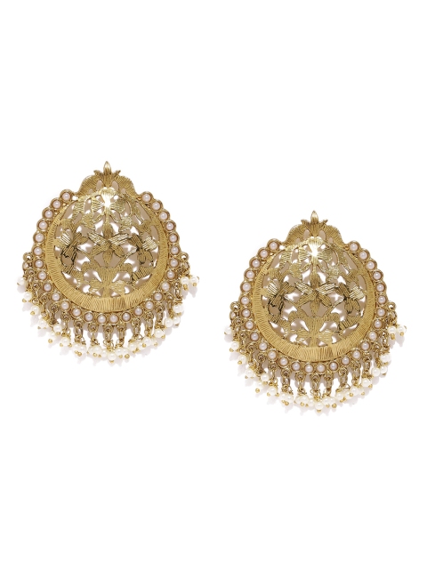 

Fida Gold-Toned & White Embellished Drop Earrings