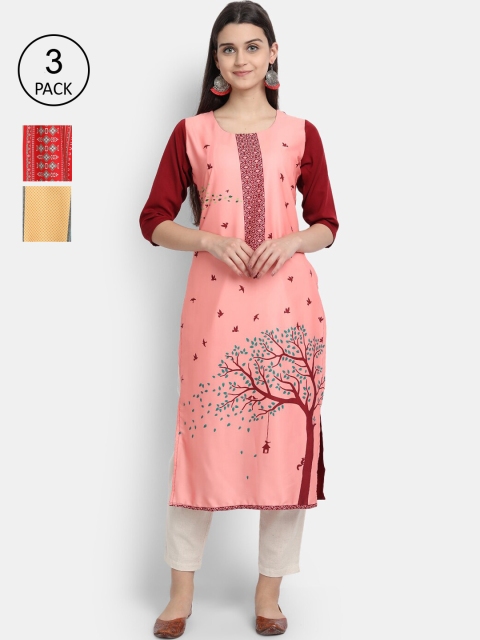 

Ethnic basket Women Multicoloured Pack Of 3 Floral Printed Crepe Kurta, Multi