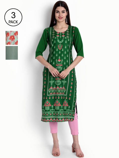 

Ethnic basket Women Multicoloured Set of 3 Ethnic Motifs Printed Crepe Kurta, Multi