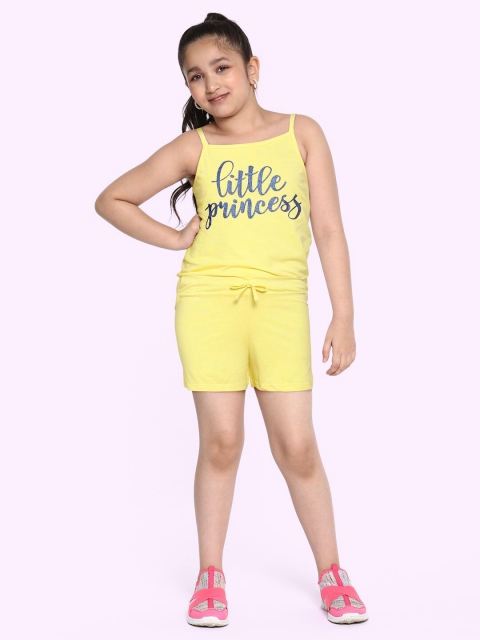 

GAME BEGINS Girls Yellow & Blue Printed Cotton Playsuit