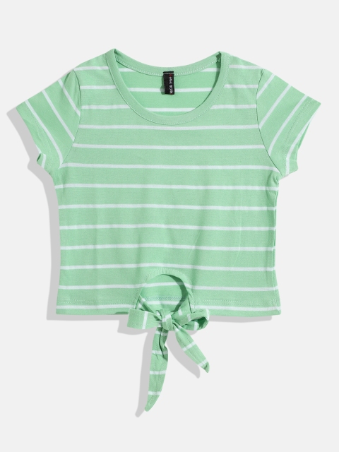 

GAME BEGINS Girls Green & White Striped Top