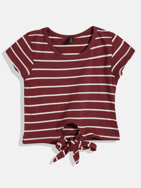 

GAME BEGINS Girls Maroon & White Striped Top