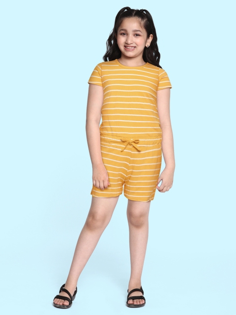 

GAME BEGINS Girls Mustard Yellow & White Striped Cotton Playsuit